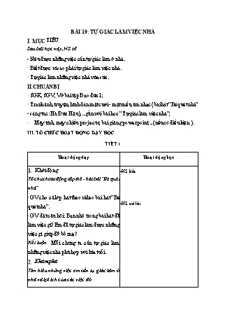 Giáo án Đạo đức Lớp 1 Sách Kết nối tri thức với cuộc sống - Chủ đề 6: Tự giác làm việc của mình - Bài 19: Tự giác làm việc nhà