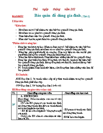 Giáo án Đạo đức Lớp 2 Sách Kết nối tri thức với cuộc sống - Bài 4: Bảo quản đồ dùng gia đình