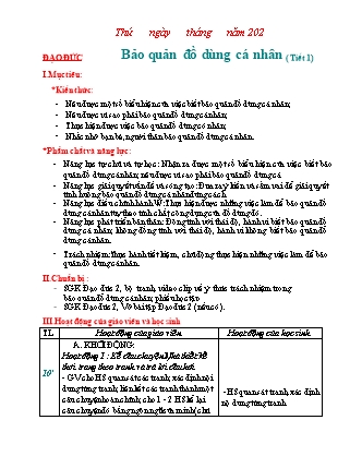 Giáo án Đạo đức Lớp 2 Sách Kết nối tri thức với cuộc sống - Bài 3: Bảo quản đồ dùng cá nhân