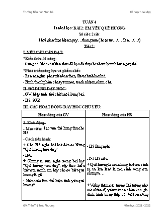 Giáo án Đạo đức Lớp 2 Sách Kết nối tri thức với cuộc sống - Tuần 4 - Bài 2: Em yêu quê hương (Tiết 2) - Năm học 2021-2022 - Trần Thị Trúc Phương