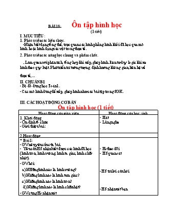 Giáo án Toán Lớp 1 Sách Kết nối tri thức với cuộc sống - Bài 19: Ôn tập hình học (1 tiết)