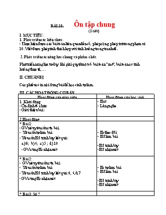 Giáo án Toán Lớp 1 Sách Kết nối tri thức với cuộc sống - Bài 20: Ôn tập chung (1 tiết)