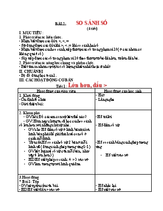 Giáo án Toán Lớp 1 Sách Kết nối tri thức với cuộc sống - Bài 4: So sánh số (4 tiết)