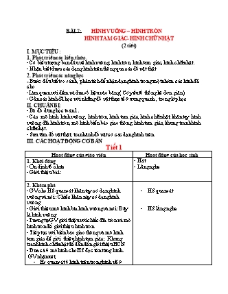 Giáo án Toán Lớp 1 Sách Kết nối tri thức với cuộc sống - Bài 7: Hình vuông. Hình tròn hình tam giác. Hình chữ nhật (2 tiết)