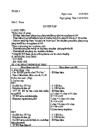 Giáo án Toán và Tiếng Việt Lớp 2 Sách Kết nối tri thức với cuộc sống - Tuần 3 - Năm học 2021-2022