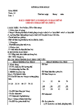 Kế hoạch bài dạy Toán Lớp 2 Sách Kết nối tri thức với cuộc sống - Tuần 13