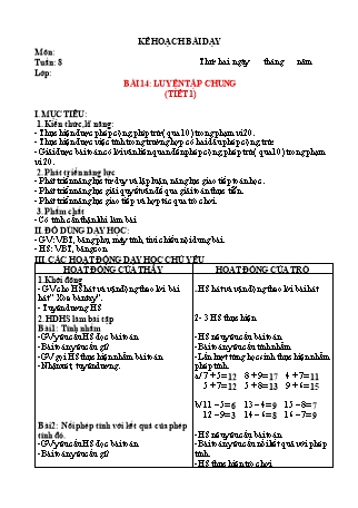 Kế hoạch bài dạy Toán Lớp 2 Sách Kết nối tri thức với cuộc sống - Tuần 8