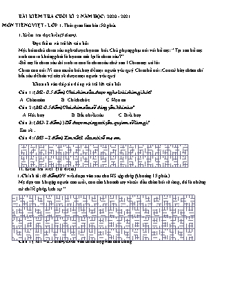 Đề kiểm tra Cuối học kì 2 Tiếng Việt Lớp 1 Sách Kết nối tri thức với cuộc sống - Năm học 2020-2021