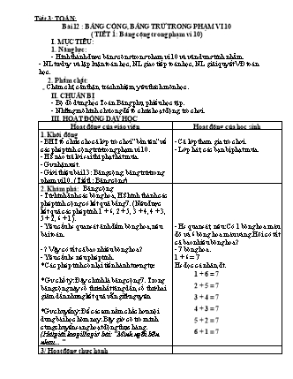 Giáo án Toán Lớp 1 Sách Kết nối tri thức với cuộc sống - Bài 12: Bảng cộng, bảng trừ trong phạm vi 10 - Tiết 1: Bảng cộng trong phạm vi 10