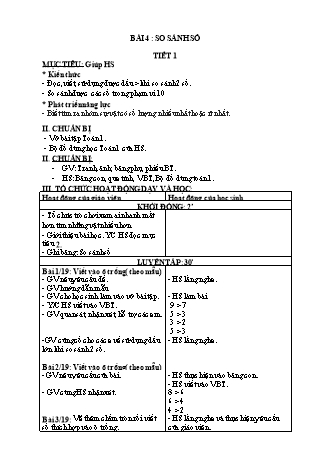Giáo án Toán Lớp 1 Sách Kết nối tri thức với cuộc sống - Bài 4: So sánh số (Bản hay)
