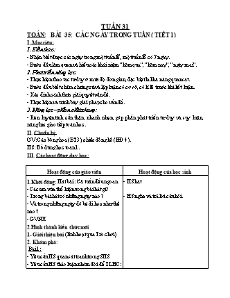Giáo án Toán Lớp 1 Sách Kết nối tri thức với cuộc sống - Tuần 31