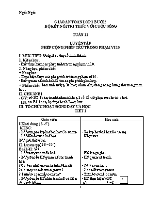 Giáo án Toán Lớp 1 Sách Kết nối tri thức với cuộc sống - Tuần 11 - Buổi 2