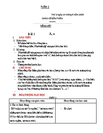 Giáo án Toán và Tiếng Việt Lớp 1 Sách Kết nối tri thức với cuộc sống - Tuần 2 - Năm học 2020-2021