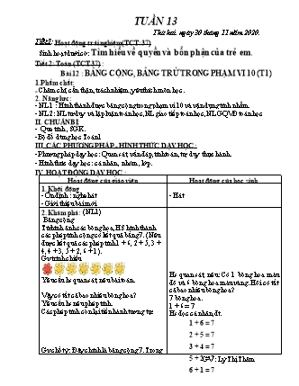 Giáo án Tổng hợp các môn Lớp 1 Sách Kết nối tri thức với cuộc sống - Tuần 13 - Năm học 2020-2021 - Lý Thị Thâm