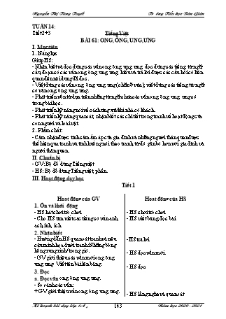 Kế hoạch bài dạy Tiếng Việt Lớp 1 Sách Kết nối tri thức với cuộc sống - Tuần 14 - Năm học 2020-2021 - Nguyễn Thị Tùng Tuyết