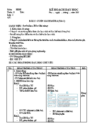 Kế hoạch bài dạy Tiếng Việt Lớp 2 Sách Kết nối tri thức với cuộc sống - Tuần 8