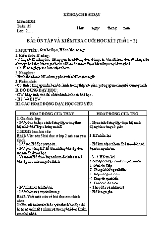 Kế hoạch bài dạy Tiếng Việt Lớp 2 Sách Kết nối tri thức với cuộc sống - Tuần 35