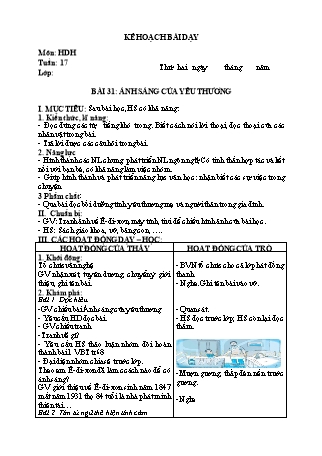 Kế hoạch bài dạy Tiếng Việt Lớp 2 Sách Kết nối tri thức với cuộc sống - Tuần 17