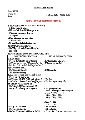 Kế hoạch bài dạy Toán Lớp 2 Sách Kết nối tri thức với cuộc sống - Tuần 35