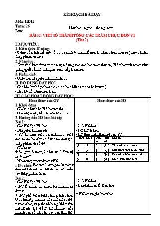 Kế hoạch bài dạy Toán Lớp 2 Sách Kết nối tri thức với cuộc sống - Tuần 26