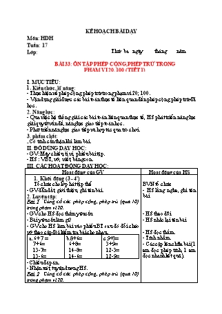 Kế hoạch bài dạy Toán Lớp 2 Sách Kết nối tri thức với cuộc sống - Tuần 17