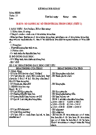 Kế hoạch bài dạy Toán Lớp 2 Sách Kết nối tri thức với cuộc sống - Tuần 25