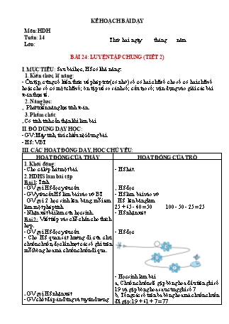 Kế hoạch bài dạy Toán Lớp 2 Sách Kết nối tri thức với cuộc sống - Tuần 14