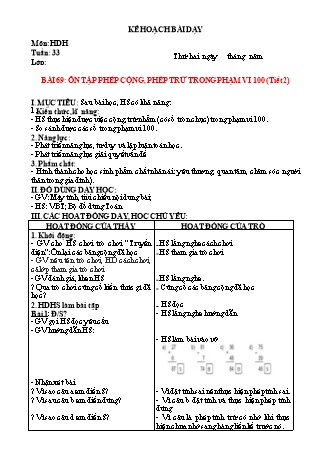 Kế hoạch bài dạy Toán Lớp 2 Sách Kết nối tri thức với cuộc sống - Tuần 33