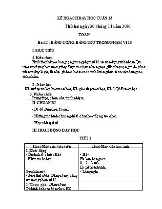 Kế hoạch bài dạy Tổng hợp các môn Lớp 1 Sách Kết nối tri thức với cuộc sống - Tuần 13 - Năm học 2020-2021 (Bản đẹp)