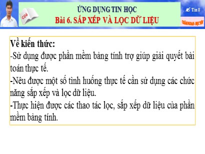 Bài giảng Tin học 8 (Kết nối tri thức với cuộc sống) - Chủ đề 4: Ứng dụng tin học - Bài 6: Sắp xếp và lọc dữ liệu