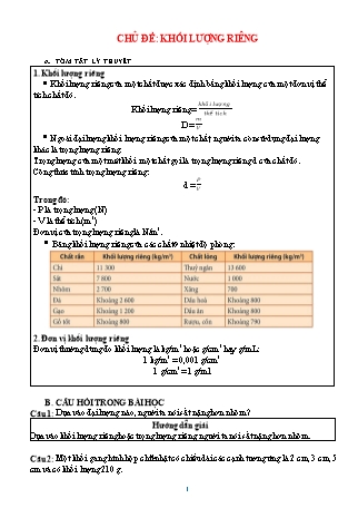 Bồi dưỡng học sinh giỏi Khoa học tự nhiên 8 - Chủ đề: Khối lượng riêng
