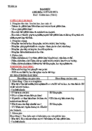 Giáo án Đạo đức 3 (Kết nối tri thức với cuộc sống) - Chủ đề 4: Giữ lời hứa - Bài 5: Giữ lời hứa (Tiết 1)