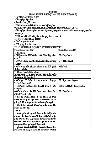 Giáo án Đạo đức 4 (Kết nối tri thức với cuộc sống) - Bài 6: Thiết lập quan hệ bạn bè (Tiết 1)