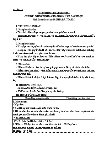 Giáo án Hoạt động trải nghiệm 3 (Kết nối tri thức với cuộc sống) - Tuần 15 - Chủ đề: Giữ gìn nhà cửa ngăn nắp, sạch đẹp
