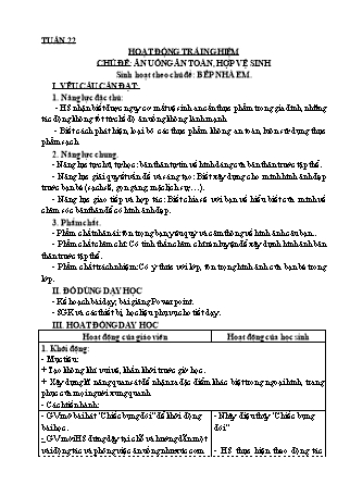 Giáo án Hoạt động trải nghiệm 3 (Kết nối tri thức với cuộc sống) - Tuần 22 - Chủ đề: Ăn uống ăn toàn, hợp vệ sinh