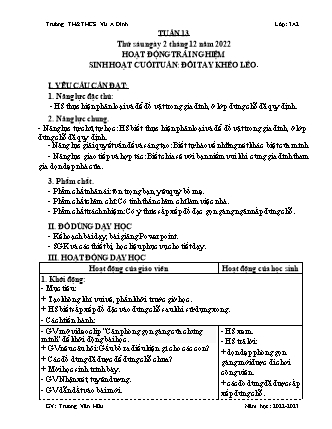 Giáo án Hoạt động trải nghiệm 3 (Kết nối tri thức với cuộc sống) - Tuần 13 - Sinh hoạt cuối tuần: Đôi tay khéo léo - Năm học 2022-2023 - Trương Văn Hữu