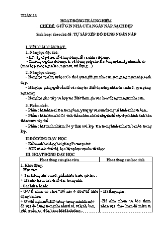 Giáo án Hoạt động trải nghiệm 3 (Kết nối tri thức với cuộc sống) - Tuần 13 - Chủ đề: Giữ gìn nhà cửa ngăn nắp, sạch đẹp