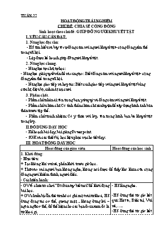 Giáo án Hoạt động trải nghiệm 3 (Kết nối tri thức với cuộc sống) - Tuần 27 - Chủ đề: Chia sẻ cộng đồng