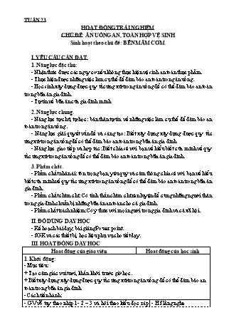 Giáo án Hoạt động trải nghiệm 3 (Kết nối tri thức với cuộc sống) - Tuần 23 - Chủ đề: Ăn uống ăn toàn, hợp vệ sinh - Sinh hoạt theo chủ đề: Bên mâm cơm