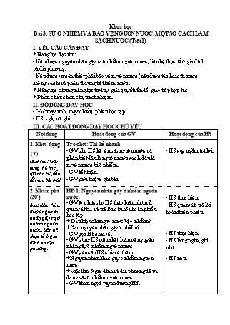 Giáo án Khoa học 4 (Kết nối tri thức với cuộc sống) - Bài 3: Sự ô nhiễm và bảo vệ nguồn nước. Một số cách làm sạch nước