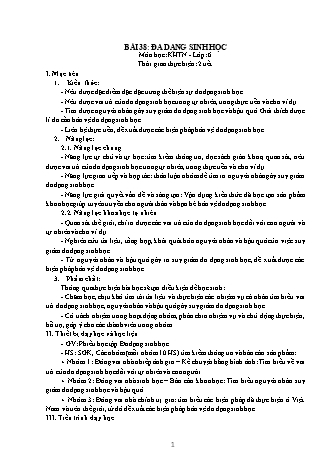 Giáo án Khoa học tự nhiên 6 (Kết nối tri thức với cuộc sống) - Bài 38: Đa dạng sinh học