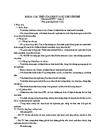 Giáo án Khoa học tự nhiên 6 (Kết nối tri thức với cuộc sống) - Bài 10: Các thể của chất và sự chuyển thể