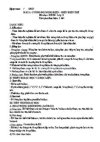 Giáo án Khoa học tự nhiên 8 (Kết nối tri thức với cuộc sống) - Chương V: Điện - Bài 24: Cường độ dòng điện – hiệu điện thế