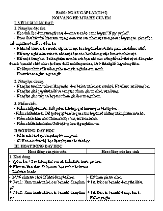 Giáo án Tiếng Việt 3 (Kết nối tri thức với cuộc sống) - Bài 01: Ngày gặp lại (Tiết 1+2) - Nói và nghe: Mùa hè của em