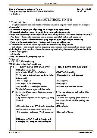 Giáo án Tin học 3 (Kết nối tri thức với cuộc sống) - Chủ đề 1: Máy tính và em - Bài 2: Xử lí thông tin (Tiết 1) - Năm học 2023-2024 - Lê Văn Phi