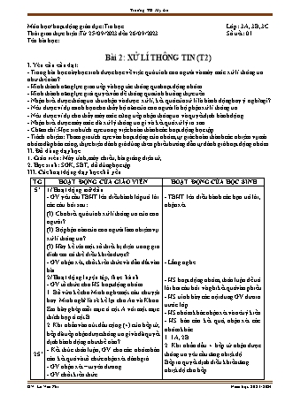 Giáo án Tin học 3 (Kết nối tri thức với cuộc sống) - Chủ đề 1: Máy tính và em - Bài 2: Xử lí thông tin (Tiết 2) - Năm học 2023-2024 - Lê Văn Phi