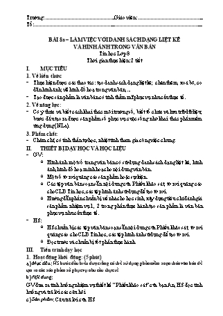 Giáo án Tin học 8 (Kết nối tri thức với cuộc sống) - Bài 8: Làm việc với danh sách dạng liệt kê và hình ảnh trong văn bản