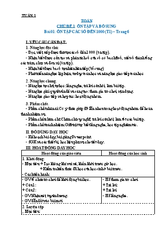 Giáo án Toán học 3 (Kết nối tri thức với cuộc sống) - Chủ đề 1 - Bài 1-6
