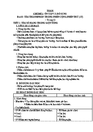 Giáo án Toán học 3 (Kết nối tri thức với cuộc sống) - Chủ đề 1: Ôn tập và bổ sung - Bài 03: Tìm thành phần trong phép cộng, phép trừ (Tiết 1)
