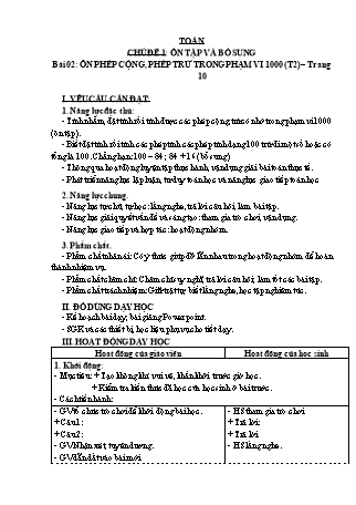 Giáo án Toán học 3 (Kết nối tri thức với cuộc sống) - Chủ đề 1: Ôn tập và bổ sung - Bài 02: Ôn phép cộng, phép trừ trong phạm vi 1000 (Tiết 2)